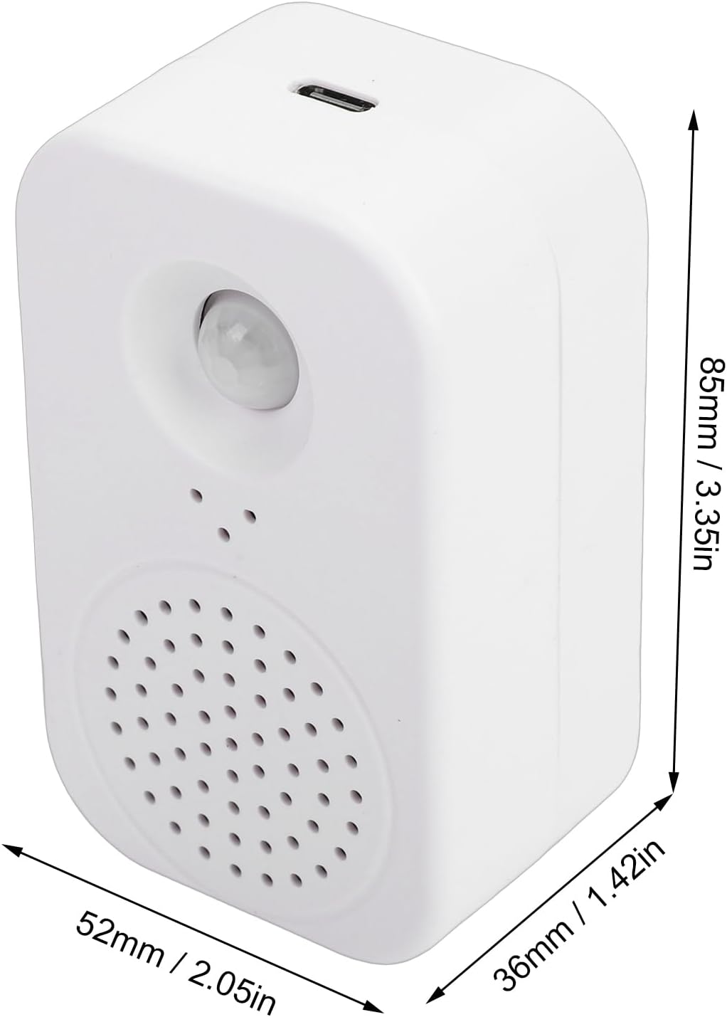 VBESTLIFE PIR Motion Sensor Activated Voice Reminder mounted on a wall, indicating its human body sensing capability.