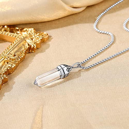 Bestyle White Diamond Pendant Synthetic Clear Quartz Gold Celtic Necklace For Women Men Healing Gemstone April Birthstone Jewelry For Mom,Grandma,Wife, Sisters, Lovers #TOP5