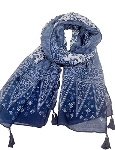 iB-iP Women's Blue-white Porcelain Print Gorgeous Lightweight Long Fashion Scarf4