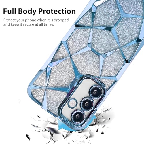 Image of VONZEE Gradient Glitter Clear Case for Samsung S25 Plus, Luxury Electroplated 3D Cube, Diamond Bling Shiny Soft TPU Clear Shockproof Women Girls Protective Phone Cover (Sierra Blue)