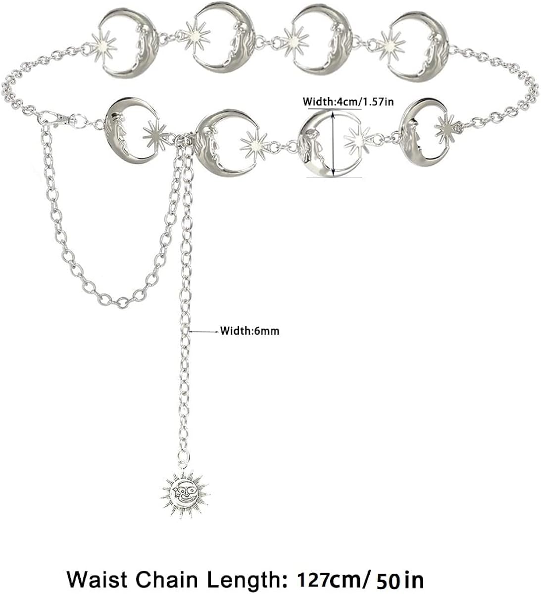 Miniatura 5 de Honsny Moon Star Waist Chain Belt for Women Metal Gold Silver Body Belly Chain Waist Jewelry Body Accessories for Women