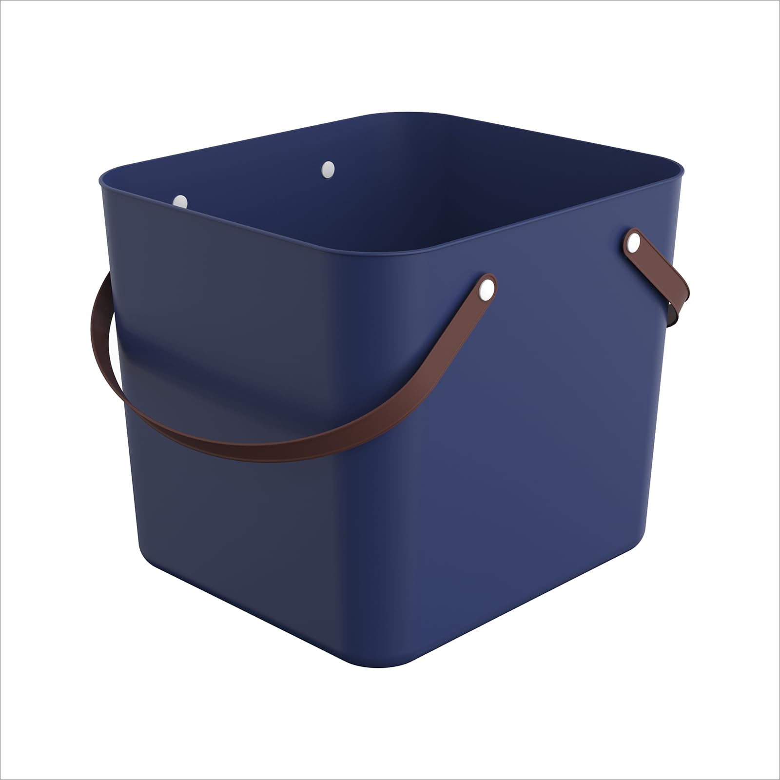 Rotho Albula Cesta de Compra Grande, 40 L / 40 kg, Plástico Reciclado, Azul Marino con Asas Estilo Cuero - Maletero, Jardín, Picnic, Almacenamiento
