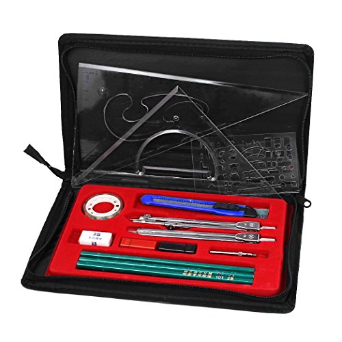 Clobeau Study 16-piece Compass and Geometry Kit Drawing Drafting Tools Set for Students with A Zipper Bag