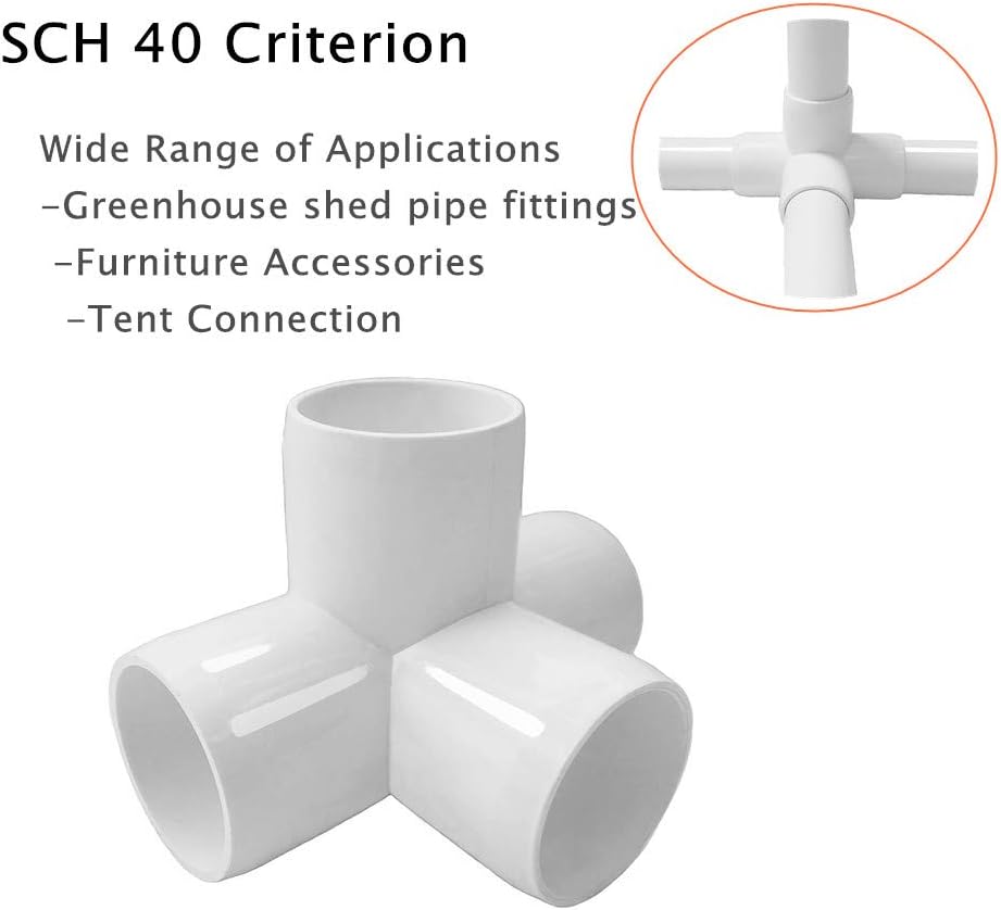 Sasonco 4 Way PVC Corner Fitting 3/4" PVC Elbow Corner Side Outlet Tee Fitting PVC three quarter Elbow Fittings for Furniture Grade,Greenhouse shed pipe fittings and Tent connection 6pcs