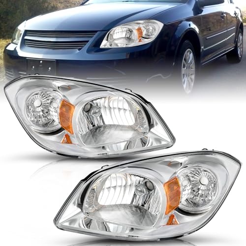 TUSDAR Headlight Assembly set Compatible with 2005-2010 Chevy Cobalt/ 2005-2006 Pontiac Pursuit/ 2007-2010 Pontiac G5 Passenger and Driver Side (Chrome Housing with Amber Reflector)
