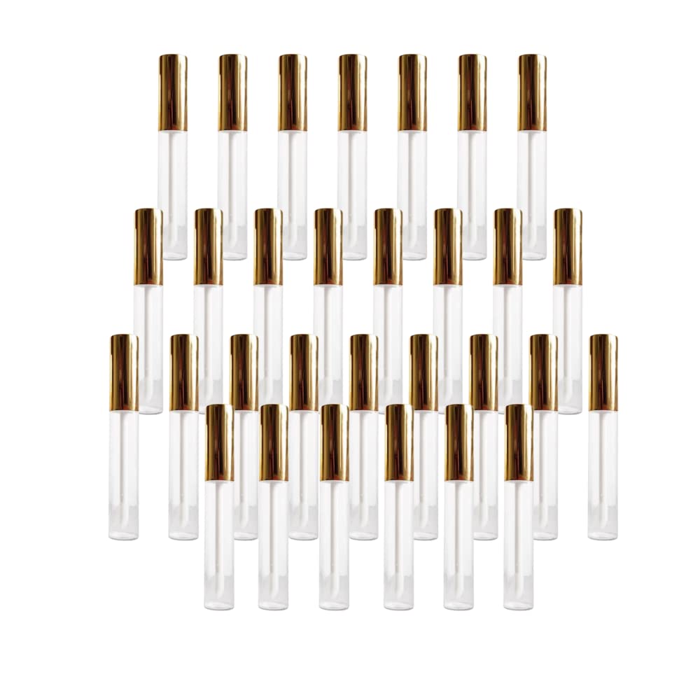 30 Pcs 10ml Empty Lip Gloss Tubes Containers, Refillable Lip Balm container for DIY Makeup Such as Lip Samples, Homemade Lip Balm (Gold)