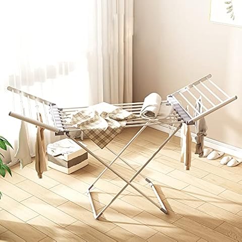 GSKD Folding Electric Heated Clothes Airer Dryer 20 Bars Winged Energy-Efficient Indoor Airer Wet Laundry Drying Horse Rack, 45-55℃ Constant Temperature, Aluminium Cover