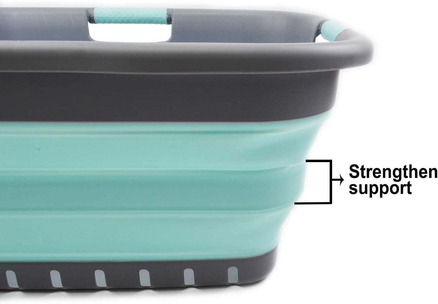 SAMMART 41L (10.8 Gallon) Collapsible Plastic Laundry Basket-Foldable Pop Up Storage Container/Organizer- Portable-Space Saving Hamper/Basket (3 handled rectangular, Medium Grey/Lake Green)