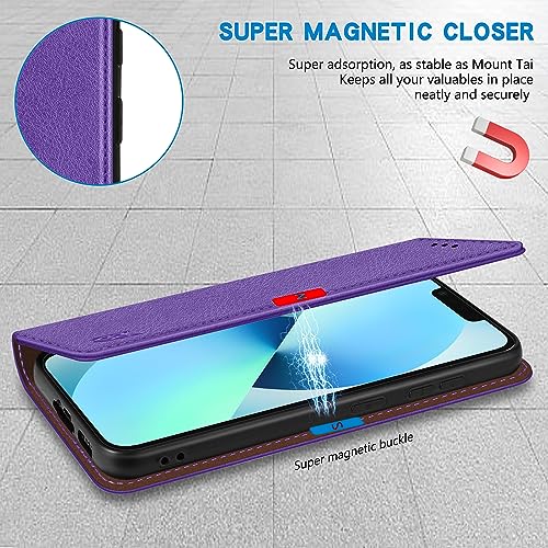 Image of ZZXX for iPhone 13 Wallet Case Strong Magnetic 6.1 inch,Purple