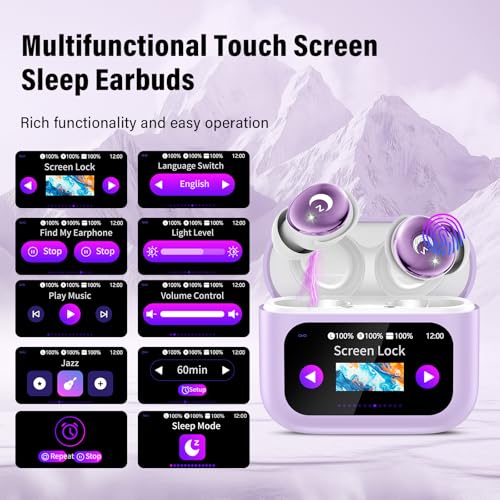 Image of 2026 Sleep Earbuds Bluetooth 5.4 in Ear Smart Touch Screen Ear Buds, 48H Playtime Mini Sleep Headphones Small Design for Side Sleepers, 5 EQ Modes, Crystal-Clear Calls,IPX7 Waterproof Earphones Purple