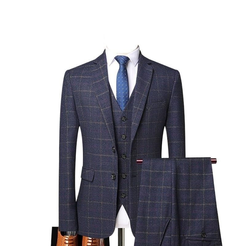 Men’s 3 Piece Slim Fit Business Suit Set Pants Vest Formal Tuxedo for Prom Wedding Dinner Graduation(Blue,XXX-Large)