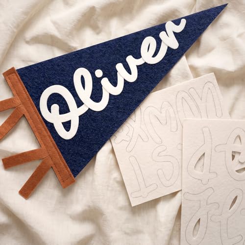 Boao Personalized Felt Name Banner Flag with DIY Alphabet Letters Custom Felt Name Pennant Vintage Flag Sign for Nursery Classroom Dorm Playroom Bedroom Decor(Medium Brown and Dark Blue)