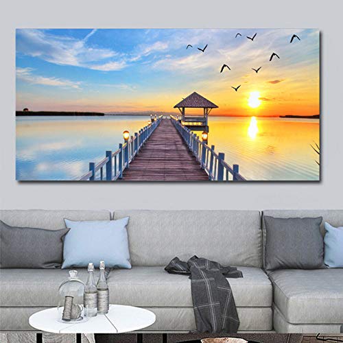 Cartel de paisaje natural para iluminar salones oscuros con un amanecer en el mar de 20x40cm