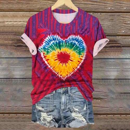 Womens Teen Girls Tie Dye Shirts Printing Ink and Blue Colorful Summer Tops Short Sleeve Graphic Going Out Tees3