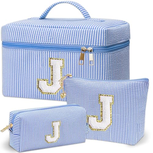 Personalized Monogram Makeup Bag, 3PCS Custom Monogrammed Toiletry Cosmetic Bag for 6-18 Teen Girls...
