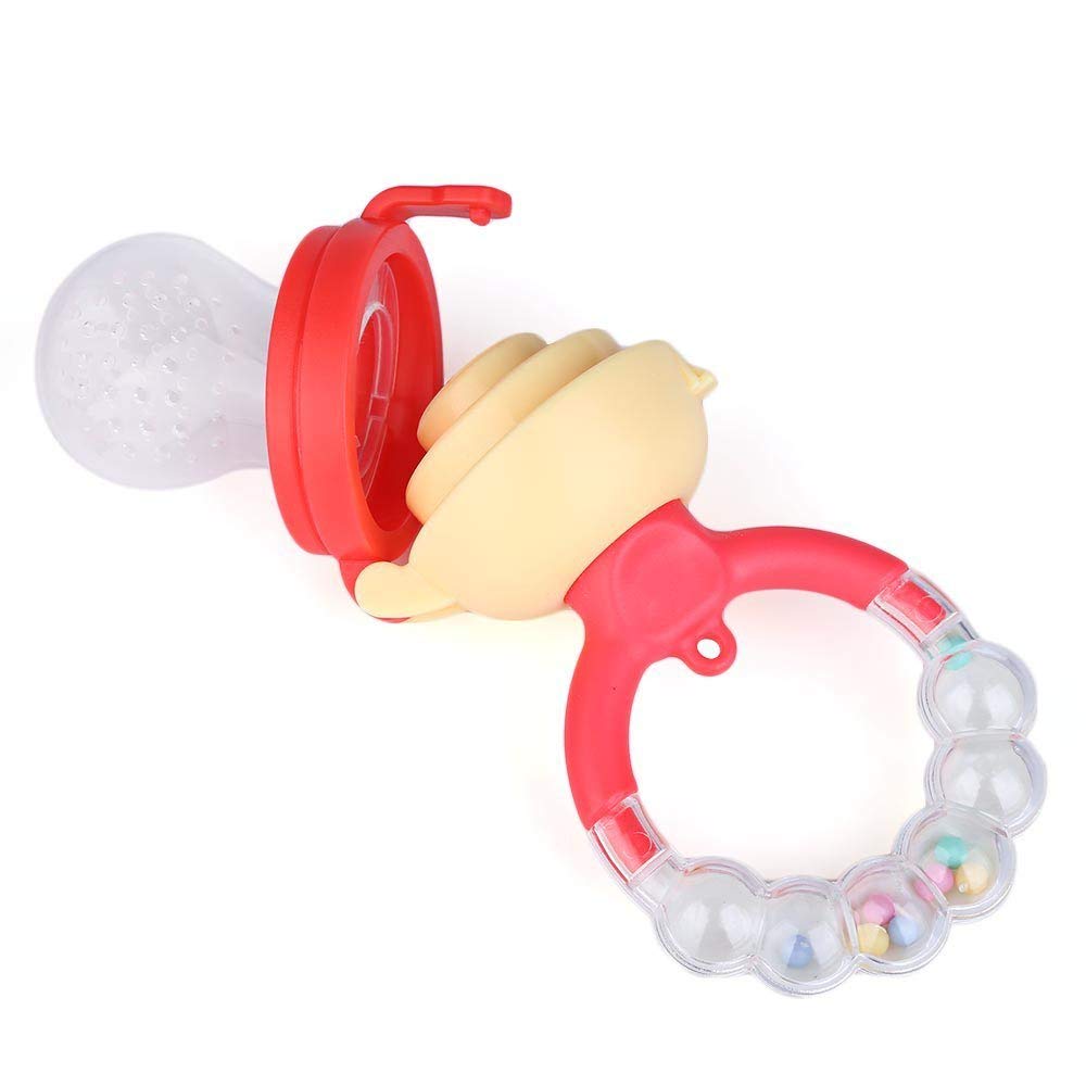 Lappu Baby Silicone Food Feeder 90 ml(Color May Vary) with Silicone Baby Food Fruit Teething Feeder Pacifier Nibbler for Vegetables/Fruits (Rattle Pink) 2