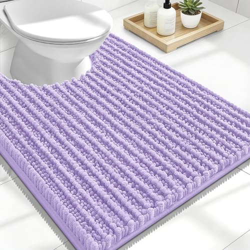 Image of OLANLY Toilet Rugs U Shaped 24x20, Thick Soft and Absorbent Chenille Contour Bath Mat, Non-Slip Rubber Backing, Machine Washable Quick Dry Toilet Mat, Home Decor Accessories, Lavender