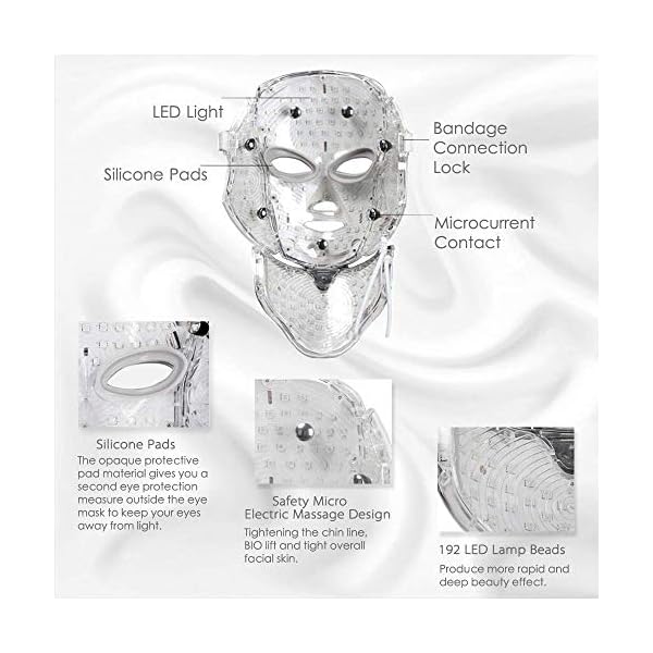 AMZGIRL LED Mask Light Therapy| 7 Color Skin Rejuvenation Therapy LED Photon Mask Light Facial Skin Care Anti Aging Skin Tightening Wrinkles Toning Mask Home Light Therapy Facial Care Mask Daily Care
