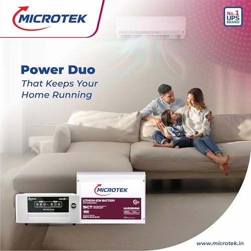 Image of Microtek Combo - Energy Saver NEW 1225 (12V) Pure Sinewave Inverter 1115VA /925W + 100Ah LiFePO4 Battery (12.8V) | BMS Protected | Fast Charge | Power Backup for Home & Office