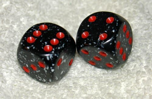 Black with Red Dots Speckled Dice Pair