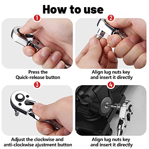 Uyecove 1/2 3/8 1/4 Inch Drive Ratchet Set, 3Pcs Flex Head Ratchet Set, 72 Tooth Quick Release Flexible Swivel Head Socket Ratchet Wrench Set thumb #4