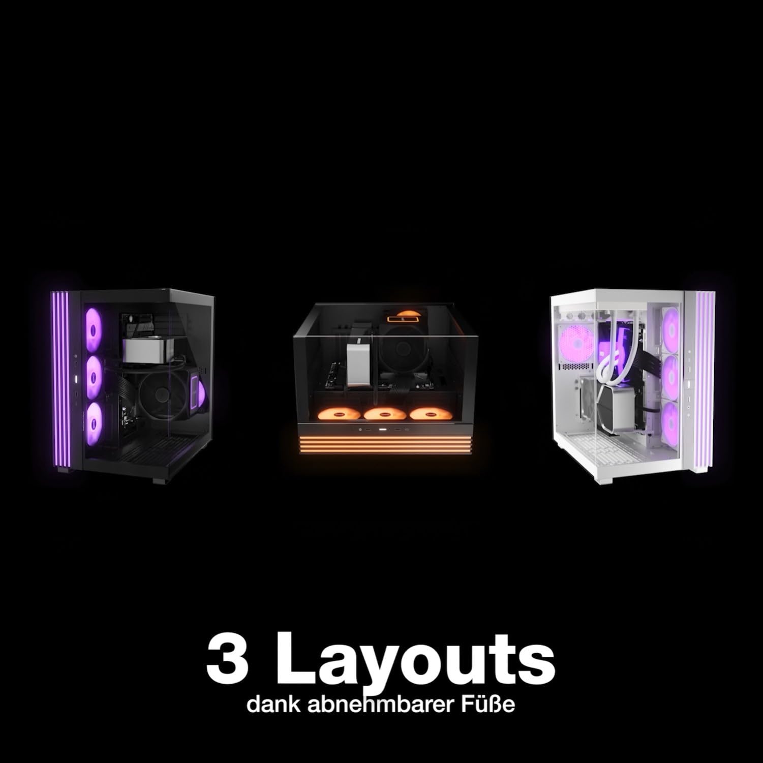 be quiet! Light Base 600 LX Black PC-Gehäuse, atemberaubender Panorama-Blick, Show Case, Dual Chamber Design, massiver ARGB LED-Streifen, 4 Light Wings LX PWM Lüfter, invertiert und horizontal nutzbar