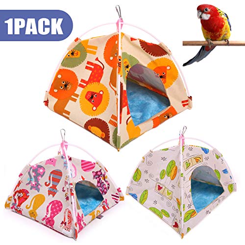 Bird Nest Hut Hammock—Parrot Tent House Bed Habitat Hideaway Reversible Cushion Mat Placed