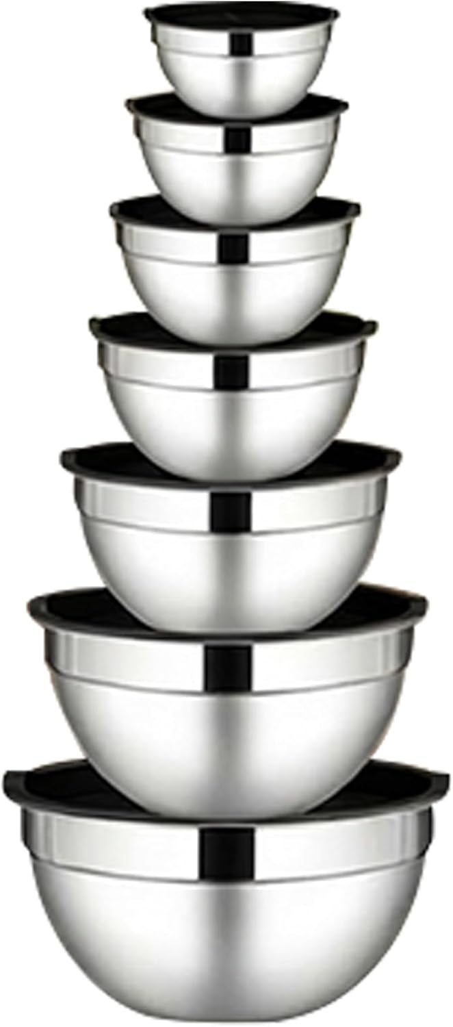 Mixing Bowl With Lid, Airtight Lids Stainless Steel Nesting, Kitchen Food Prep Use, Heavy-Duty Material, Space-Saving Nesting Design, Mixing Bowls For Sauce Grain Snacks Eggs Seasonings