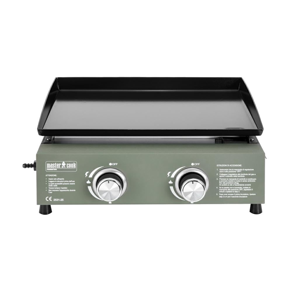 MasterCook - Piastra A Gas Professionale Da Esterno In Acciaio Inox Con 2, 3, 4 Fornelli Regolabili, Piastra A Gas Per Grigliare All’aperto In Campeggio O Giardino (Verde, 2 bruciatori)