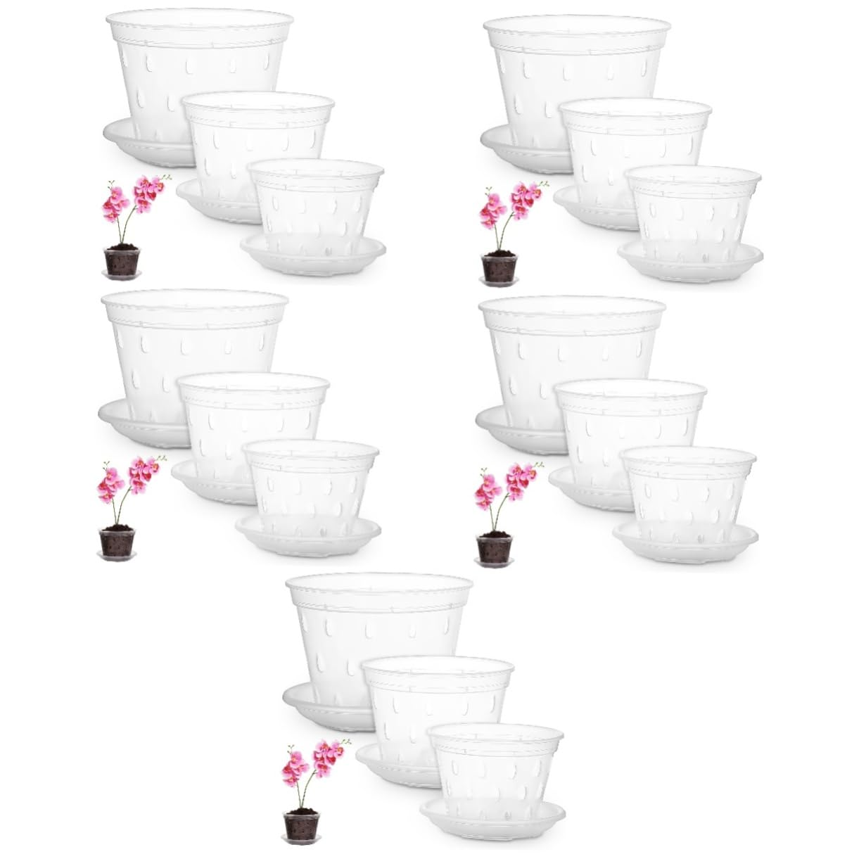 UPKOCH 5 Sätze Orchideentöpfe Mit Untersetzer Transparente Pflanztöpfe Kunststoff Mit Drainagelöchern Für Gesunde Wurzeln Für Garten Und Pflanzenpflege 3 Stück * 5