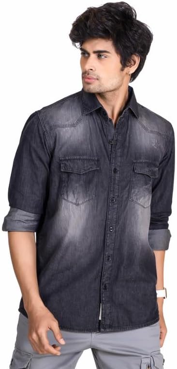 TBS- THE BARGAIN STREETThe Bargain Street Men's Denim Shirt, Regular Fit Classic Design, Full Sleeves, Casual Wear Black Shirts
