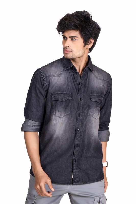 TBS- THE BARGAIN STREETThe Bargain Street Men's Denim Shirt, Regular Fit Classic Design, Full Sleeves, Casual Wear Black Shirts