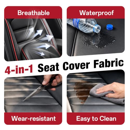 Image of Leather Deluxe Front Seat Covers for Toyota Camry 2015-2026, Black-Red