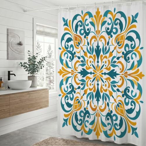 Rideau de douche hydrofuge lavable en machine polyester turquoise avec bas lesté inclus