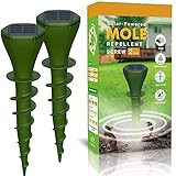 Mole Repellent for Lawns Gopher Screw Repeller Solar Powered Outdoor Groundhog Deterrent Vibration Stakes - Quiet Get Rid of Snake Vole Armadillo - No Poison Kill Traps (Green 2pack)