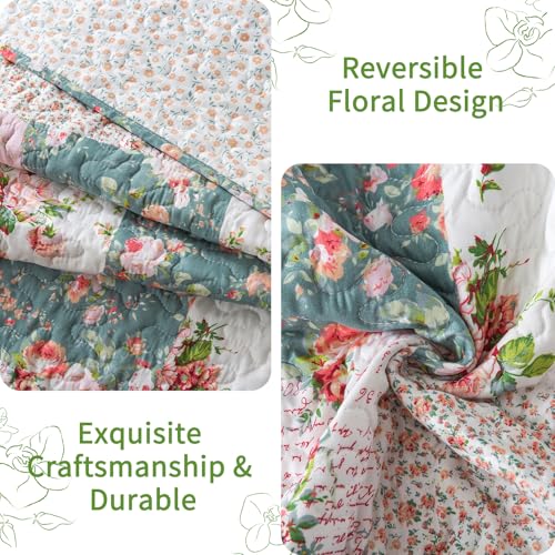 VAPUTAR Queen Size Quilt Set - Reversible Floral Queen Size Bedspreads with Wavy Edges - Lightweight Farmhouse Queen Quilt Bedding Sets for Bed Decorations, 3 Pieces