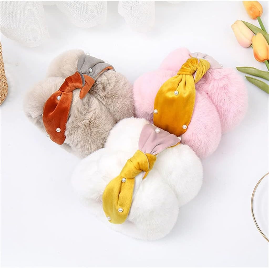 Milk Tea Color Cute Rabbit Ears Bowknot Earmuffs For Ladies Winter Imitation Super Large Ear Warmer Cover Headband