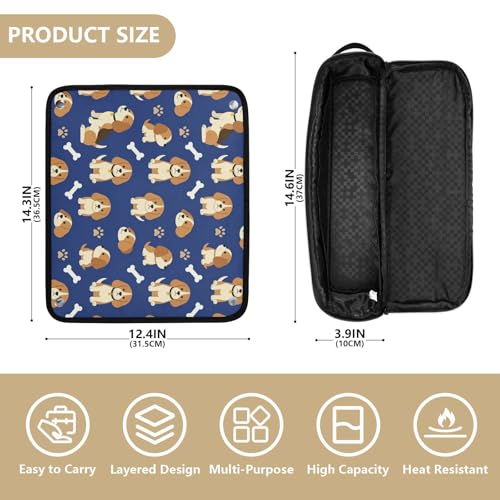 Bolsa de viaje para herramientas de cabello con almohadilla resistente al calor para planchas y rizadores, organizador impermeable con diseño de cachorro Beagle miniatura 4