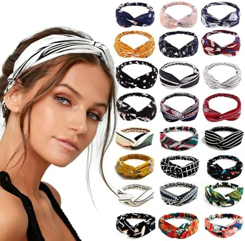 Random Head Accessory Viccess 24 Pack Women's Vintage Flower Printed Hair Headband Cross ...