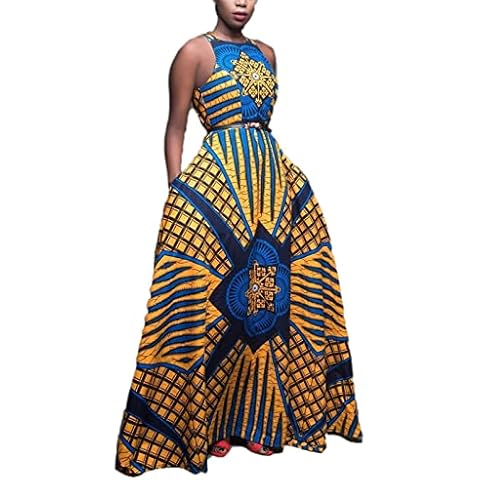 EACH WOMEN African Print Evening Maxi Dress Boho Vintage High Waist Dress Ethnic Sleeveless Evening Dress Costume Cover
