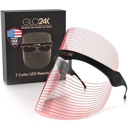 GLO24K LED Face Mask with 7 Color Modes - Red Light Facial Beauty Mask Rechargeable Skin Care Device for At-Home Use Full-Face Coverage for Radiant-Looking Skin (Clear)