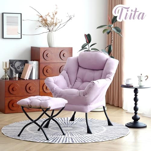 Image of Tiita Lazy Chair with Ottoman, Purple Modern Large Accent Chair, Comfy Leisure Sofa Armchair with Ottoman, Reading Chair with Footrest for Bedroom, Living Room, Dorm Rooms, Purple