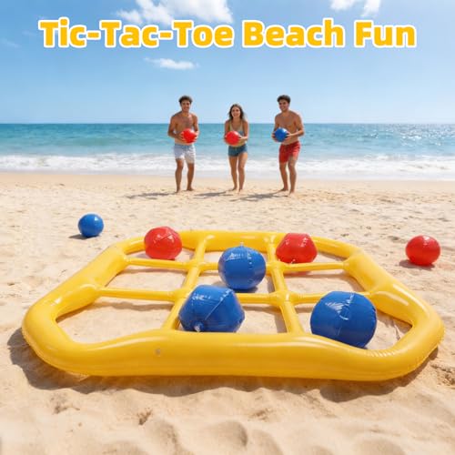 SpaceTime Pool Toys Games Set,53.9 × 51.1 × 5.5 in,Tic Tac Toe Inflatable Pool Floats Adult with 10 Balls,Floating Pool Games for Adults,Inflatable Pool Floaties for Pool Party (Yellow) - image 6