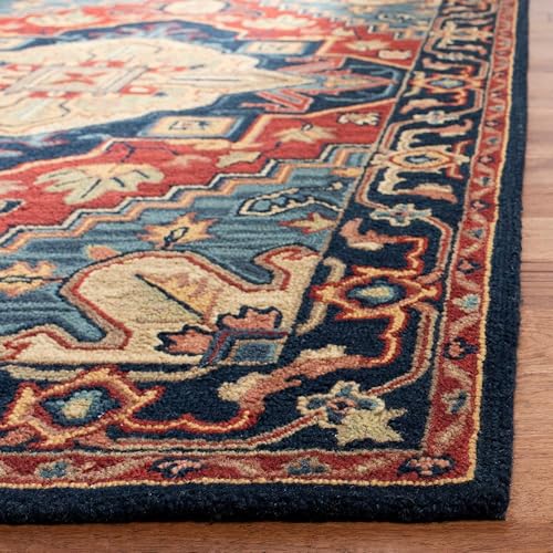 Image of Hand-Tufted Wool Carpet for Living Room 4x6 feet Navy Blue & Multicolor Traditional Design Anti-Skid High Pile Thick Carpet & Rugs for Bedroom & Hall