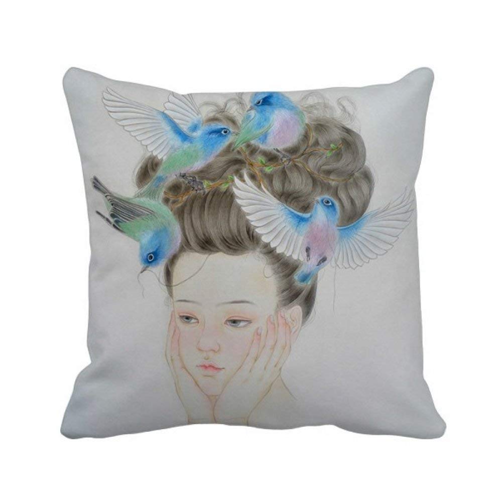 Coussin carré en polyester oiseau bleu décoration maison salon et chambre