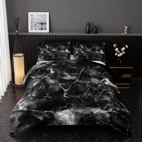 Image of Nttopship Black and White Comforter Set Full Size,Black and White Marble Bedding Set 3 Pcs Bedding for Adults, Marble Room Decor with Comforter and 2 Pillowcases Soft and Lightweight