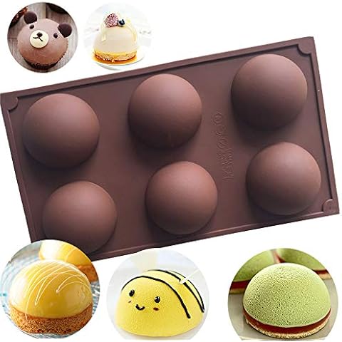 LeLehome Silicone Semi Sphere Mold for Cake Decoration Jelly Chocolate Dome Mousse, 6 Holes Non-Stick Semicircle Bakeware Cover