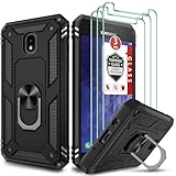 for Galaxy J3 2018 Case. Galaxy J3 Star/Galaxy Amp Prime 3/Galaxy J3 V 2018/Galaxy J3 Aura Case, with [3X Tempered Glass Screen Protector], Built-in Ring Kickstand Dual Layer Hybrid TPU PC Case -Black