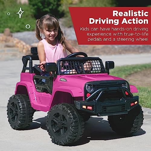 Image of Best Choice Products 12V Kids Electric Vehicle Toy Ride On Car with Parent Remote Control for Toddlers, Seat Harness, 61 lbs Weight Capacity, Locking Doors, Spring Suspension, Bluetooth - Hot Pink