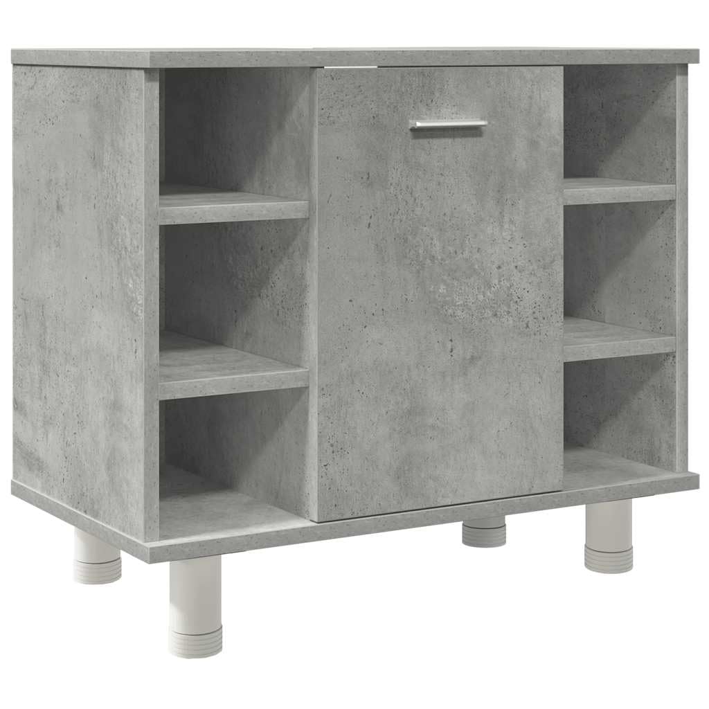 4-TLG. Badmöbel-Set Betongrau Holzwerkstoff Betongrau, Badezimmerschrank, Unterschrank Bad, Unterschrank